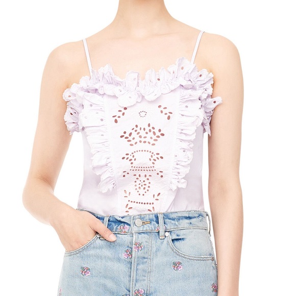 La vie Rebecca Taylor purple eyelet ruffle poplin cami spaghetti strap tank top - Picture 3 of 12